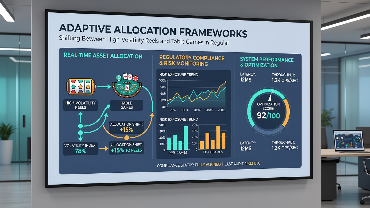 Detailed view of allocation engine interface displaying volatility metrics and real-time shifts between slot and table game segments