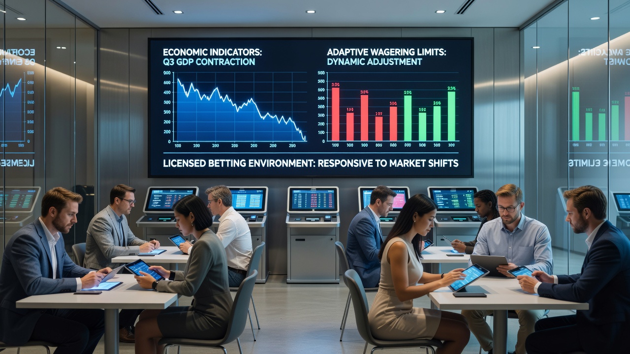 Licensed betting operator reviewing economic data reports and updating wagering parameters