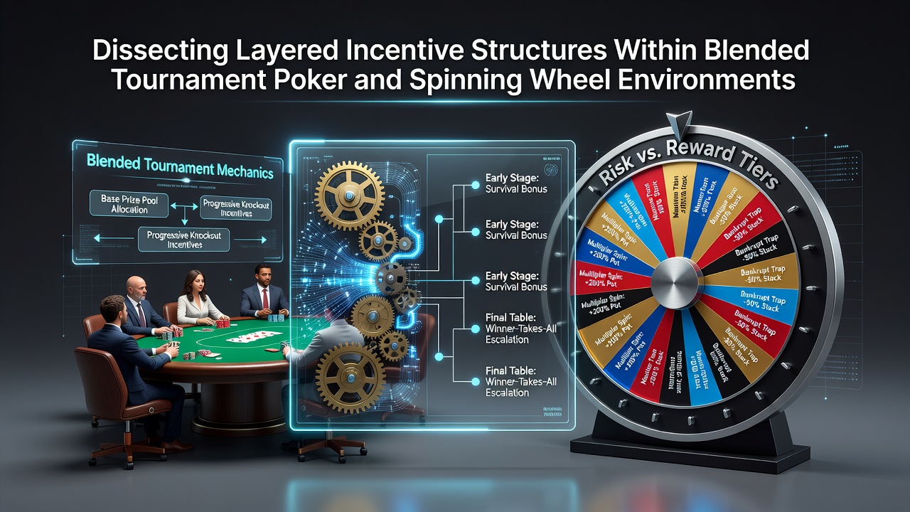Layered incentive structures diagram showing poker tournament and spinning wheel reward pathways