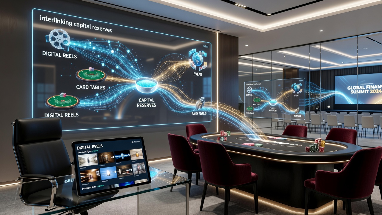 Network diagram illustrating capital flow between digital slots, live dealer tables, and sports wagering platforms