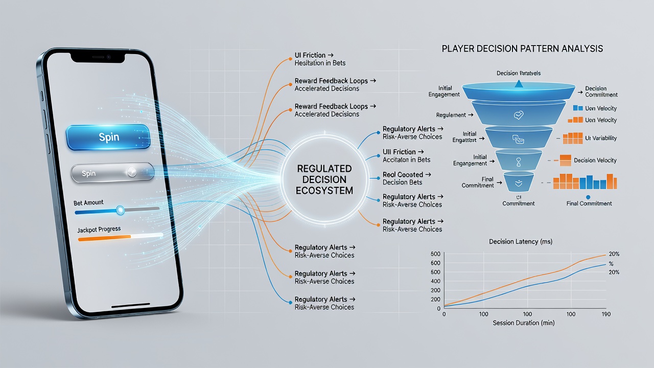 Analytics dashboard displaying player decision heatmaps overlaid on mobile casino interface elements
