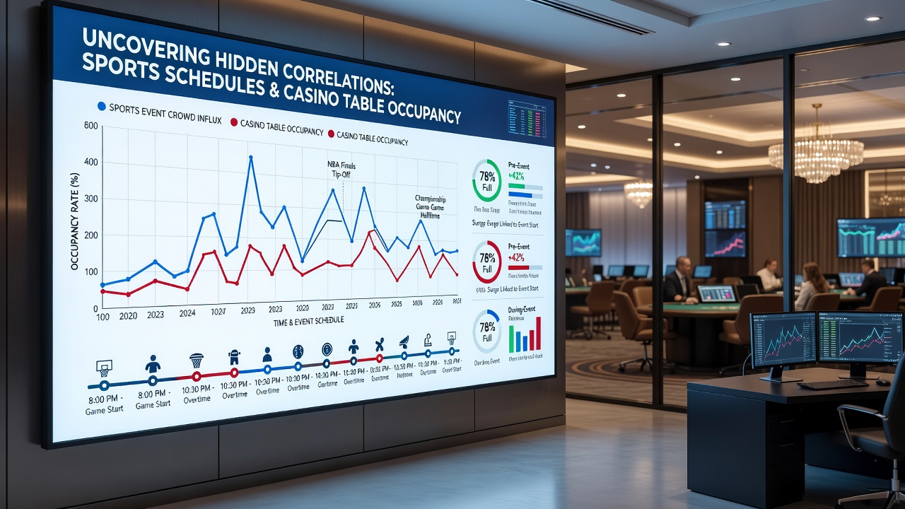 Data visualization showing sports schedules overlaid with casino table occupancy rates